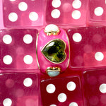 Detail of the 3.81ct Peridot Heart and 0.91tcw Opal Heart Ring, inspired by Marrakech