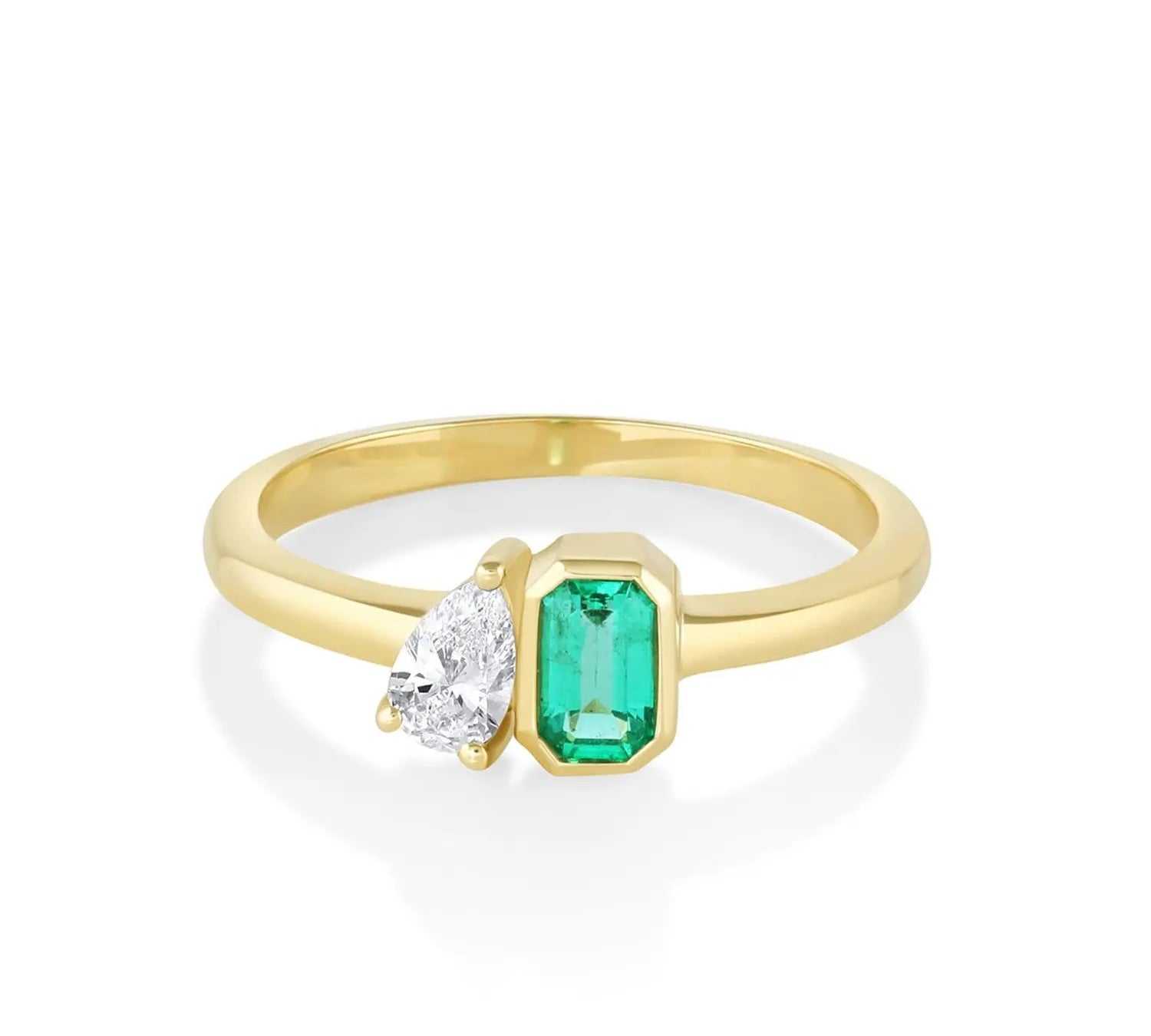 Marrow Fine Jewelry Minuette Collection Clementine Emerald and White Diamond Toi et Moi Engagement Ring [Yellow Gold]