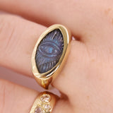 4.03ct Labradorite Evil Eye Carving Bombe Ring