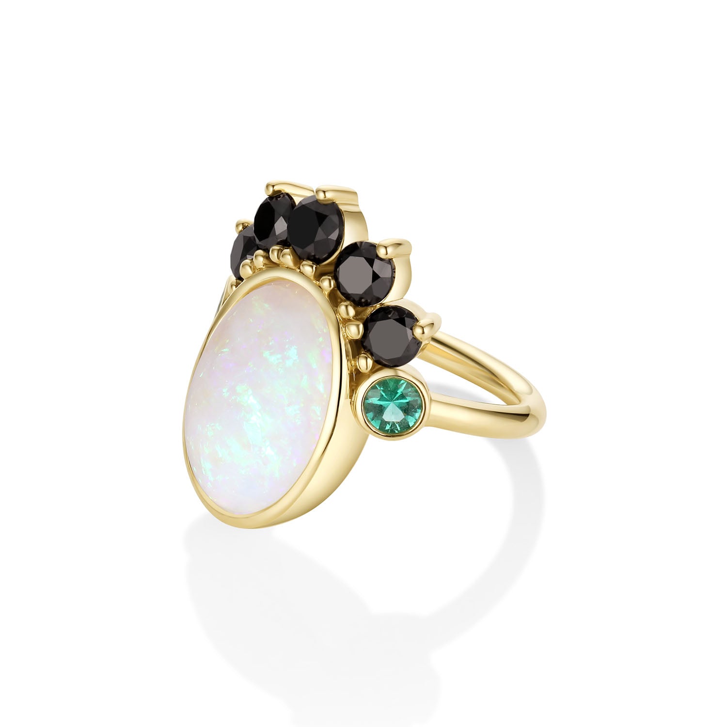 4.45ct Australian Opal and 0.23ctw Emerald Mary Ring side view