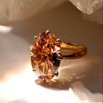 Champagne diamond ring in sunlight against a beige background