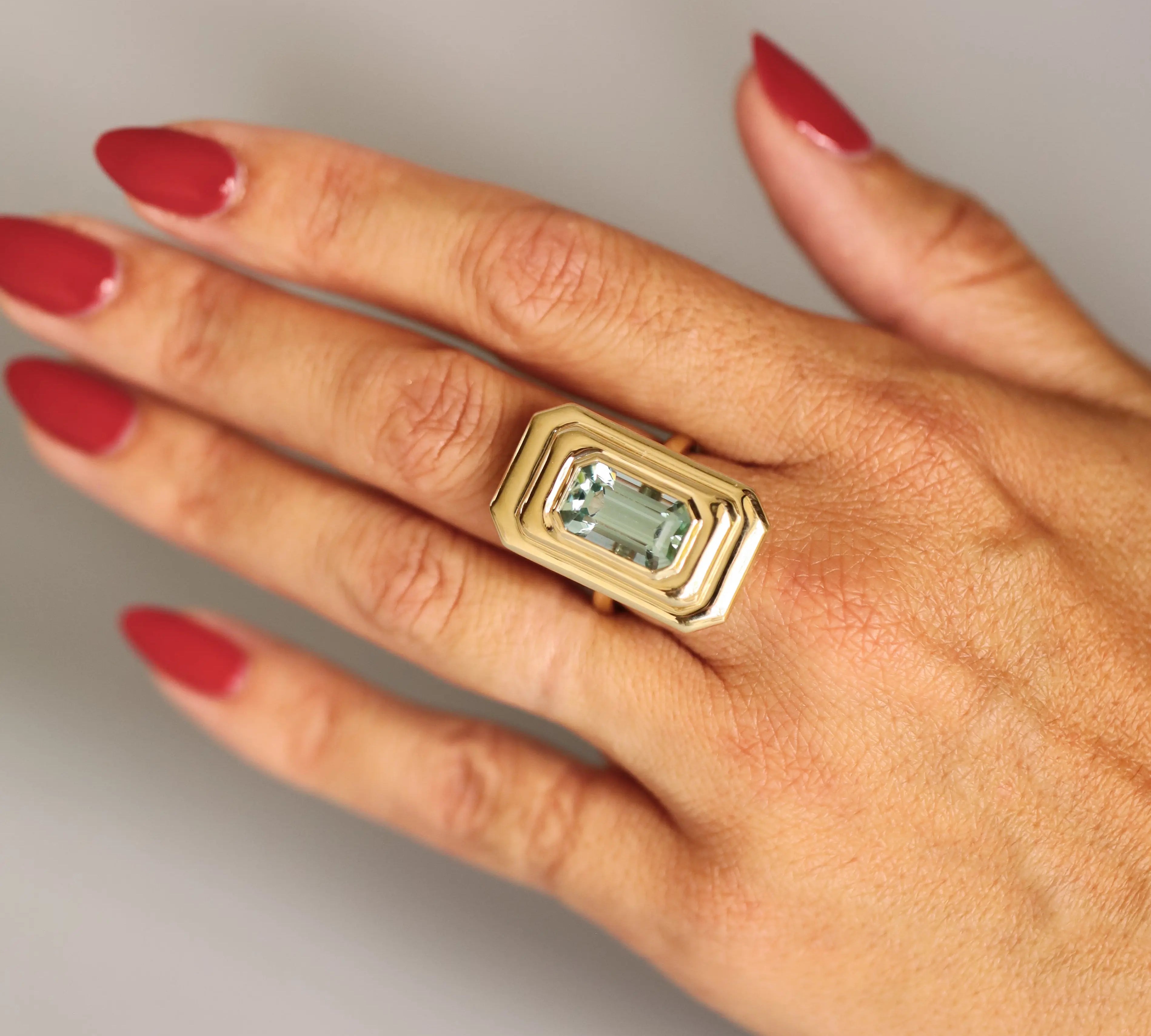 6.97ct Aquamarine In-Orbit Ring on hand