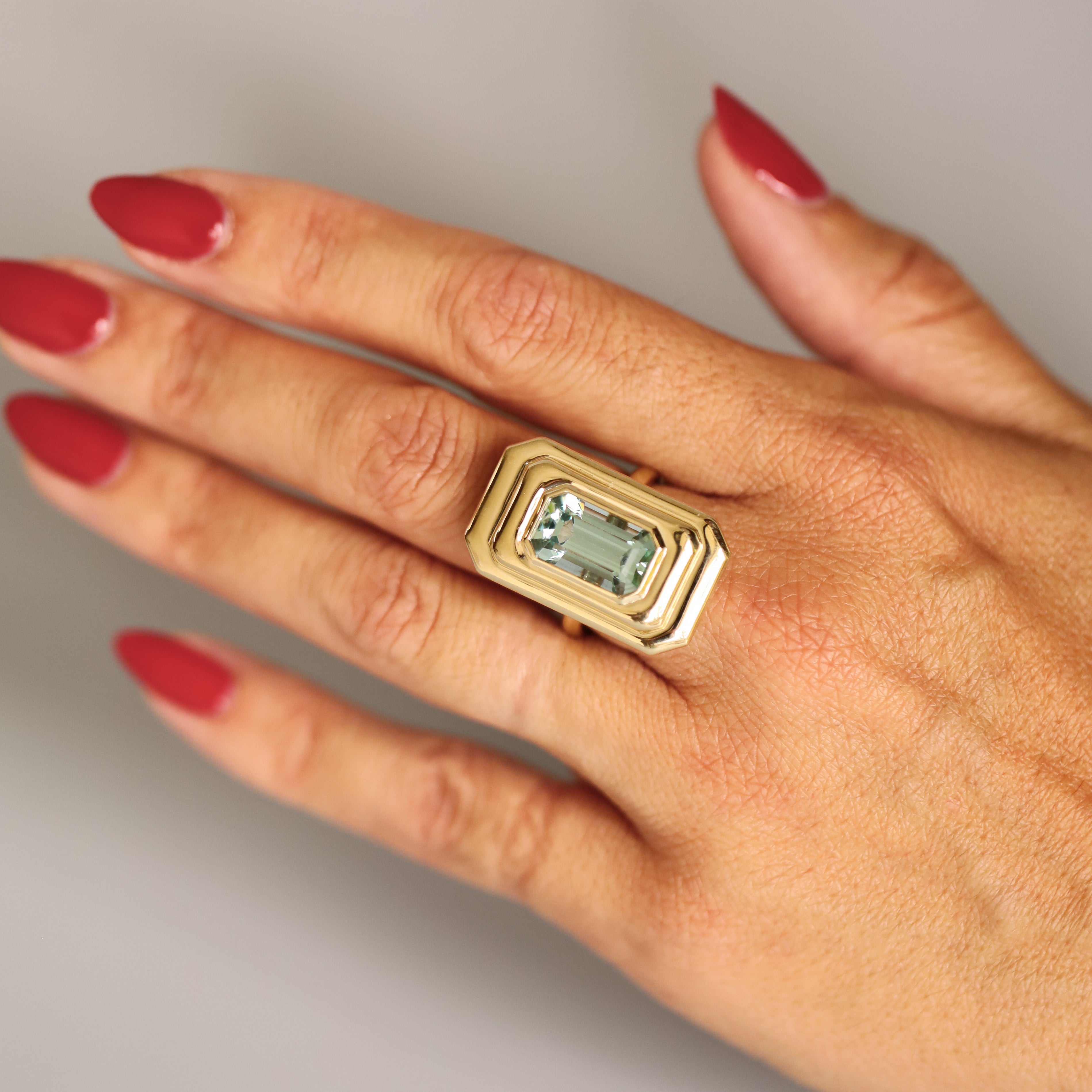 6.97ct Aquamarine In-Orbit Ring on hand