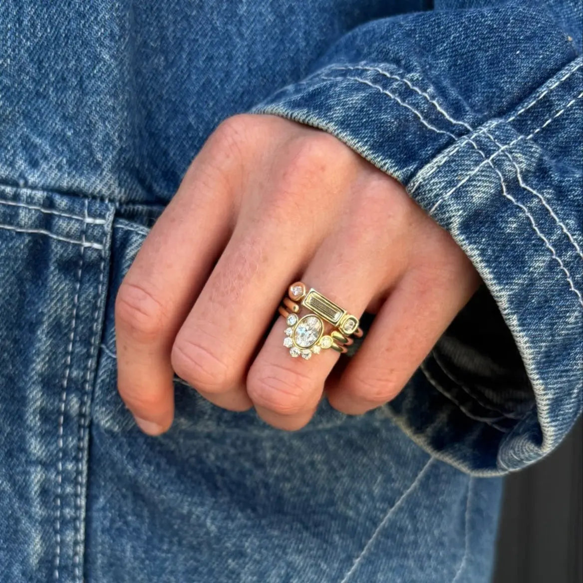 0.33ctw White Diamond Baguette, Cushion & Marquise Linear Band on Hand Marrow Fine 
