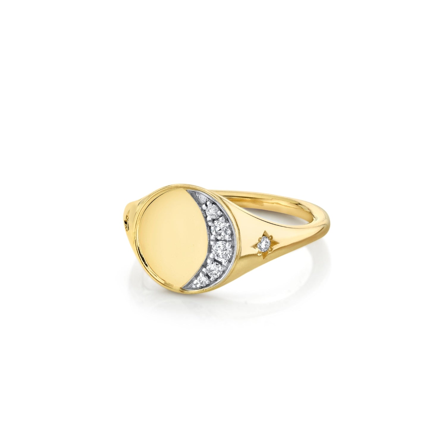 Marrow Fine Jewelry White Diamond Crescent Moon Phase Signet Ring [Yellow Gold]