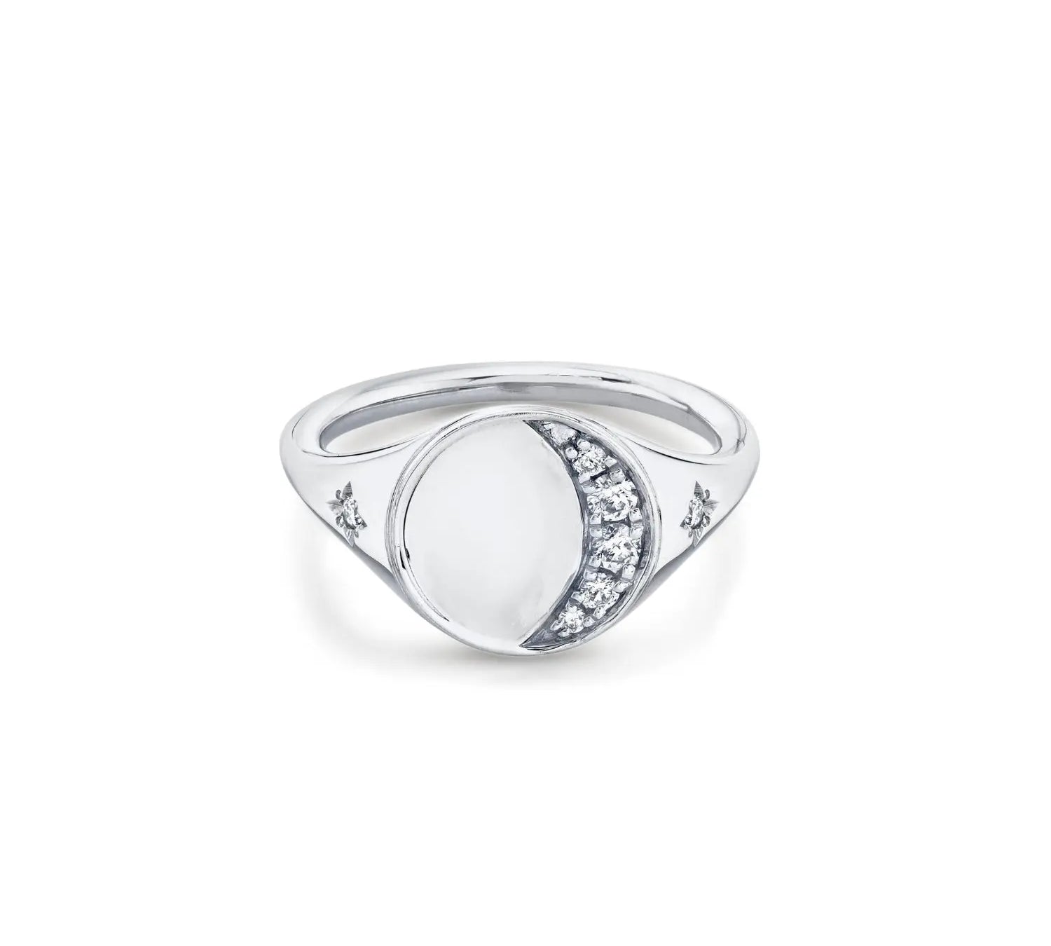 Marrow Fine Jewelry White Diamond Crescent Moon Phase Signet Ring [White Gold]