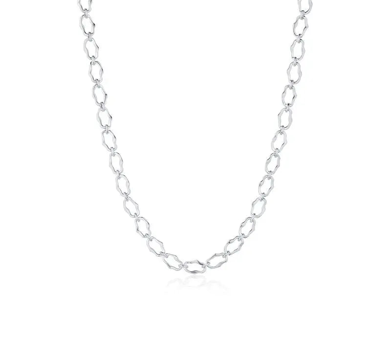 8mm Sculpted Link Gold Necklace [White Gold]