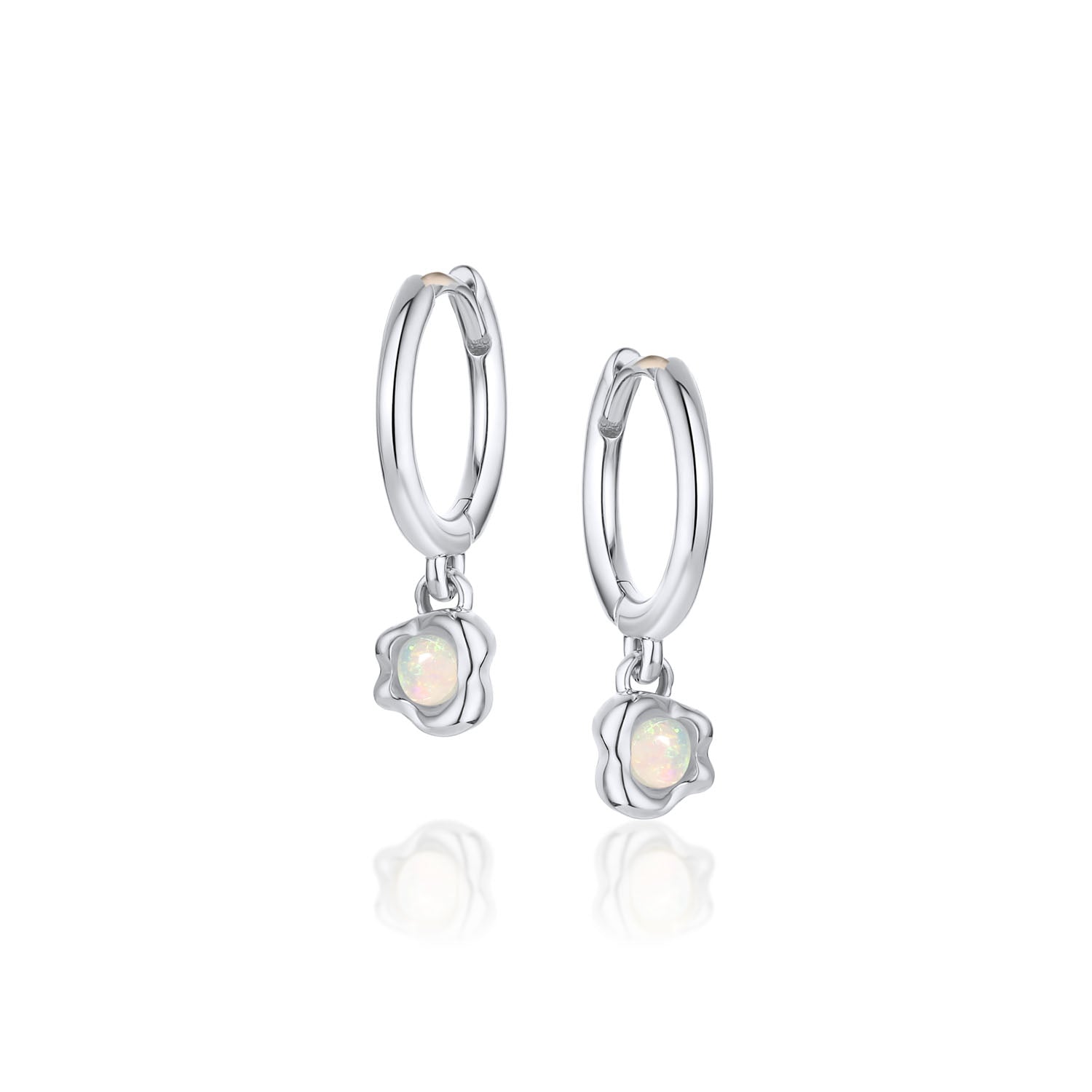 Abstract Bezel Opal Hoops [White Gold]