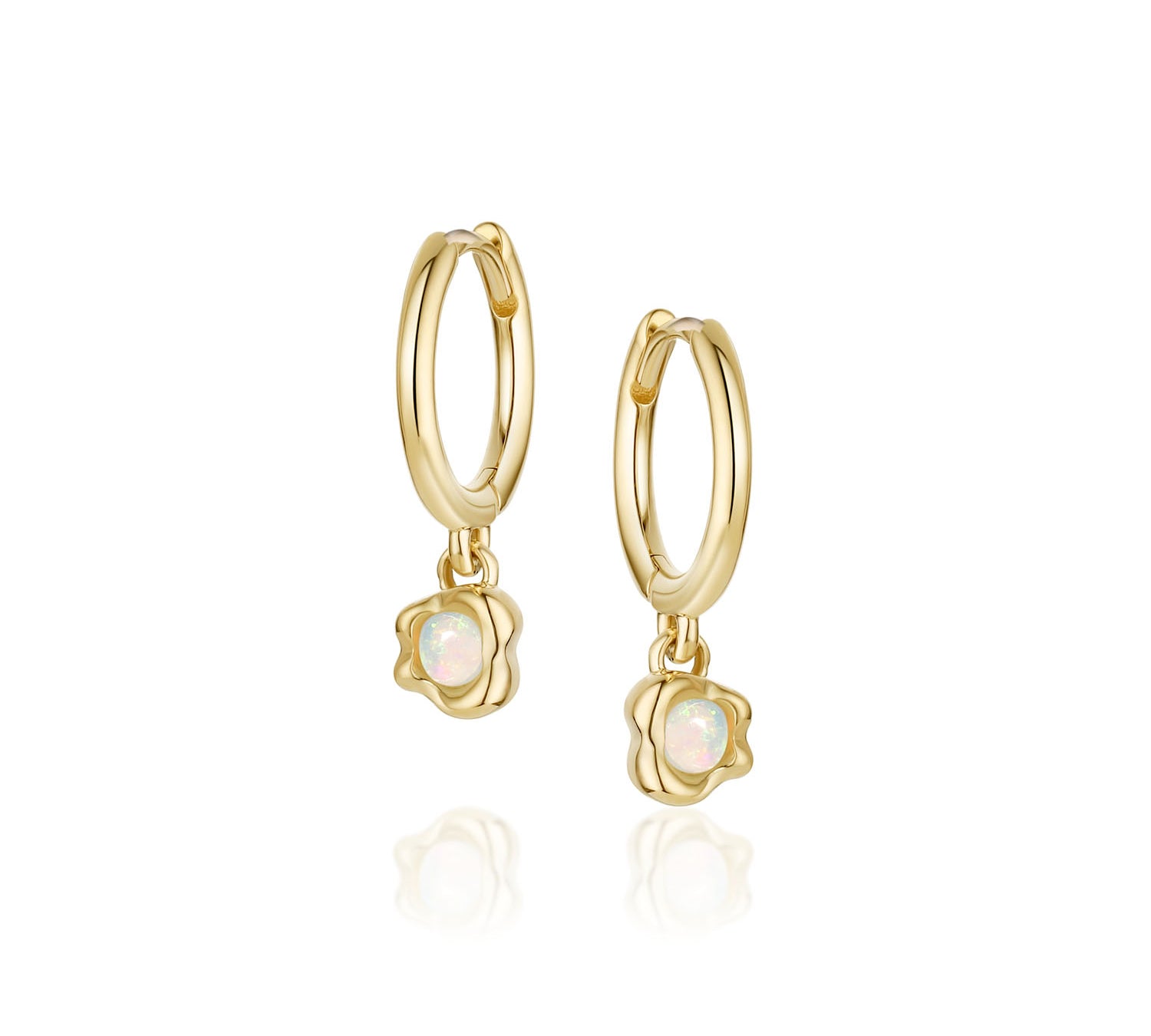 Abstract Bezel Opal Hoops [Yellow Gold]