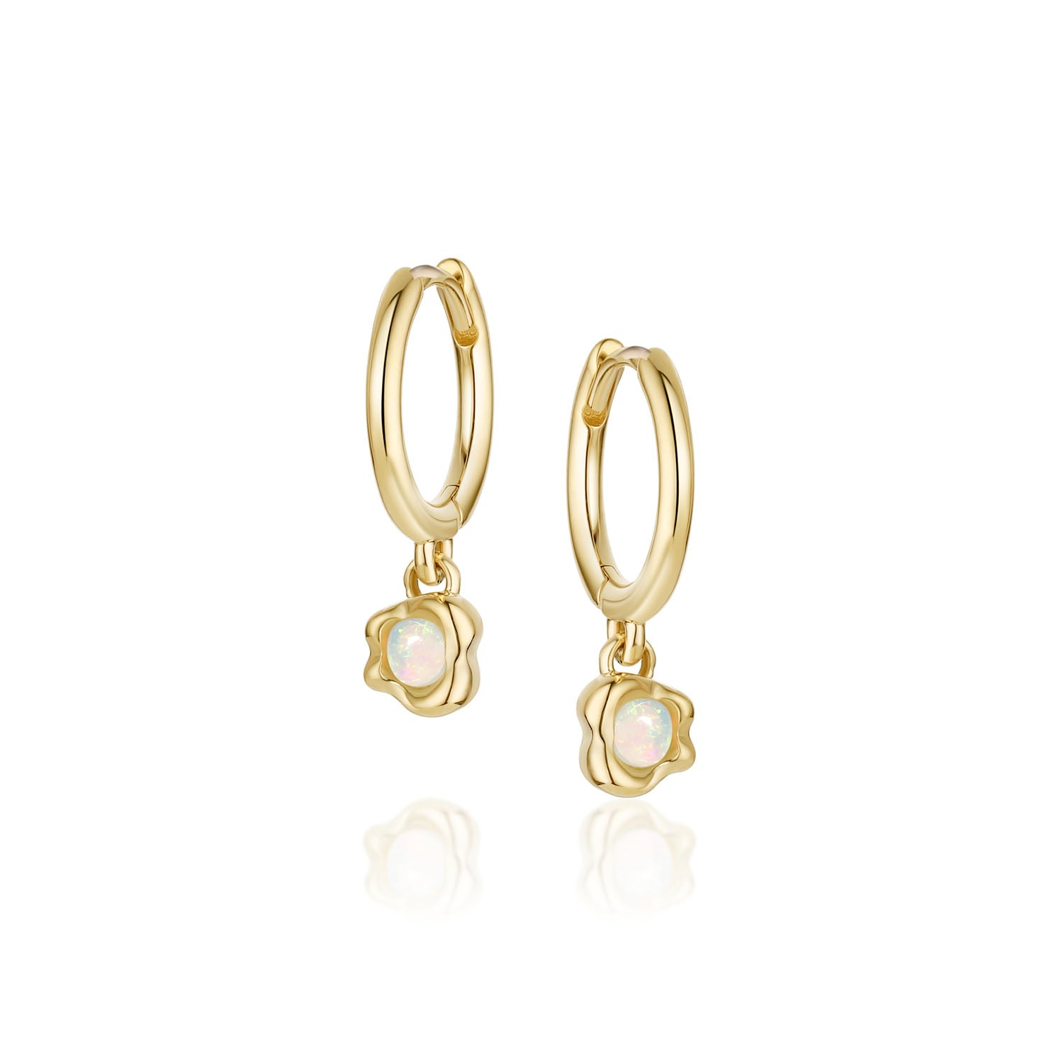 Abstract Bezel Opal Hoops [Yellow Gold]
