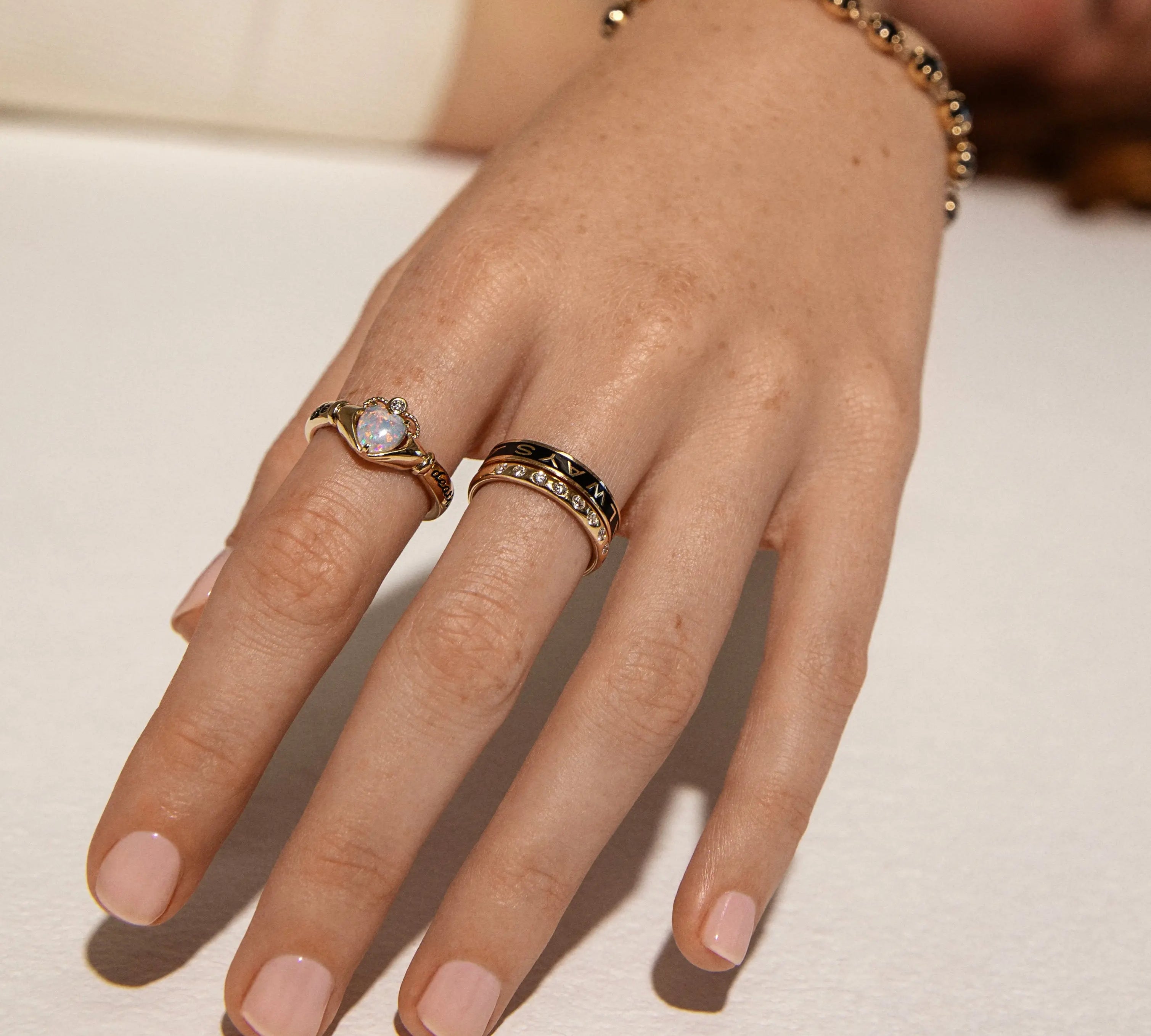 Close up of Always Black Enamel Band on hand