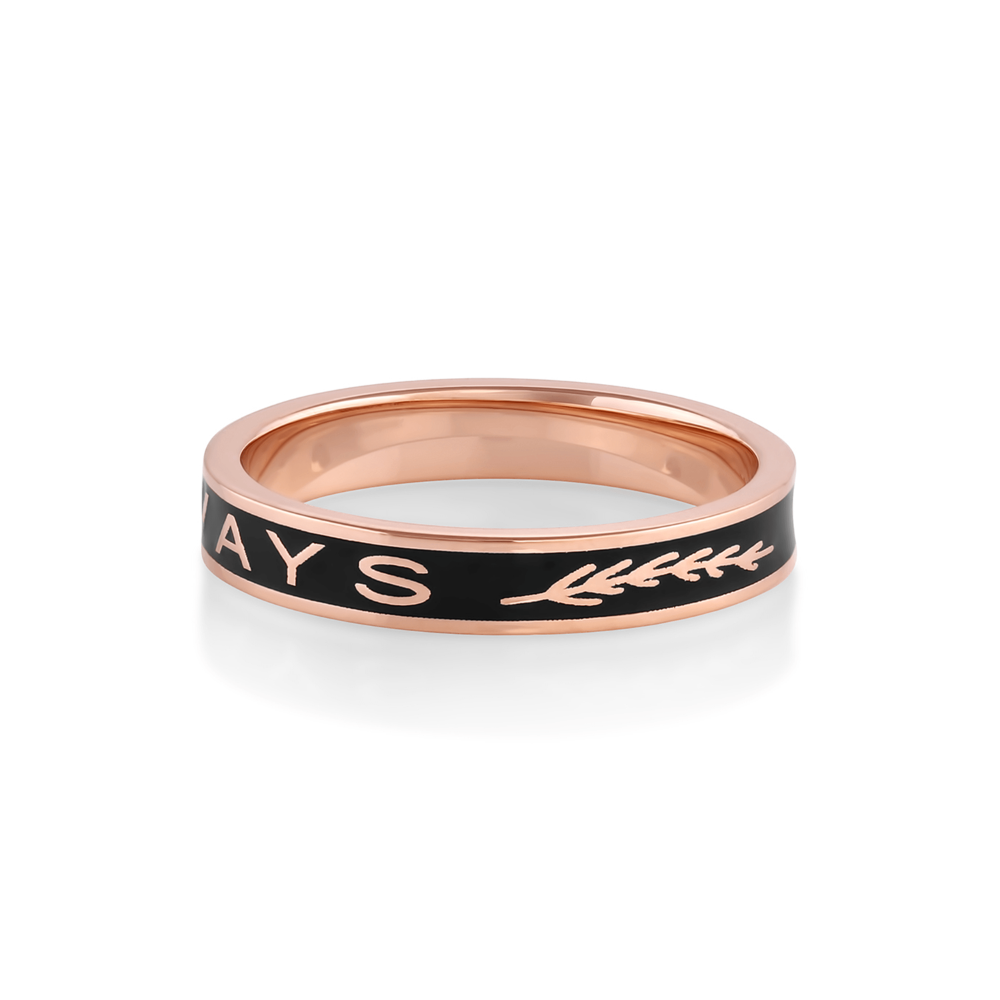 "Always" Gold Memory Ring – Black Enamel [Rose Gold side]