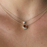 Red-orange gemstone sunrise choker necklace on model