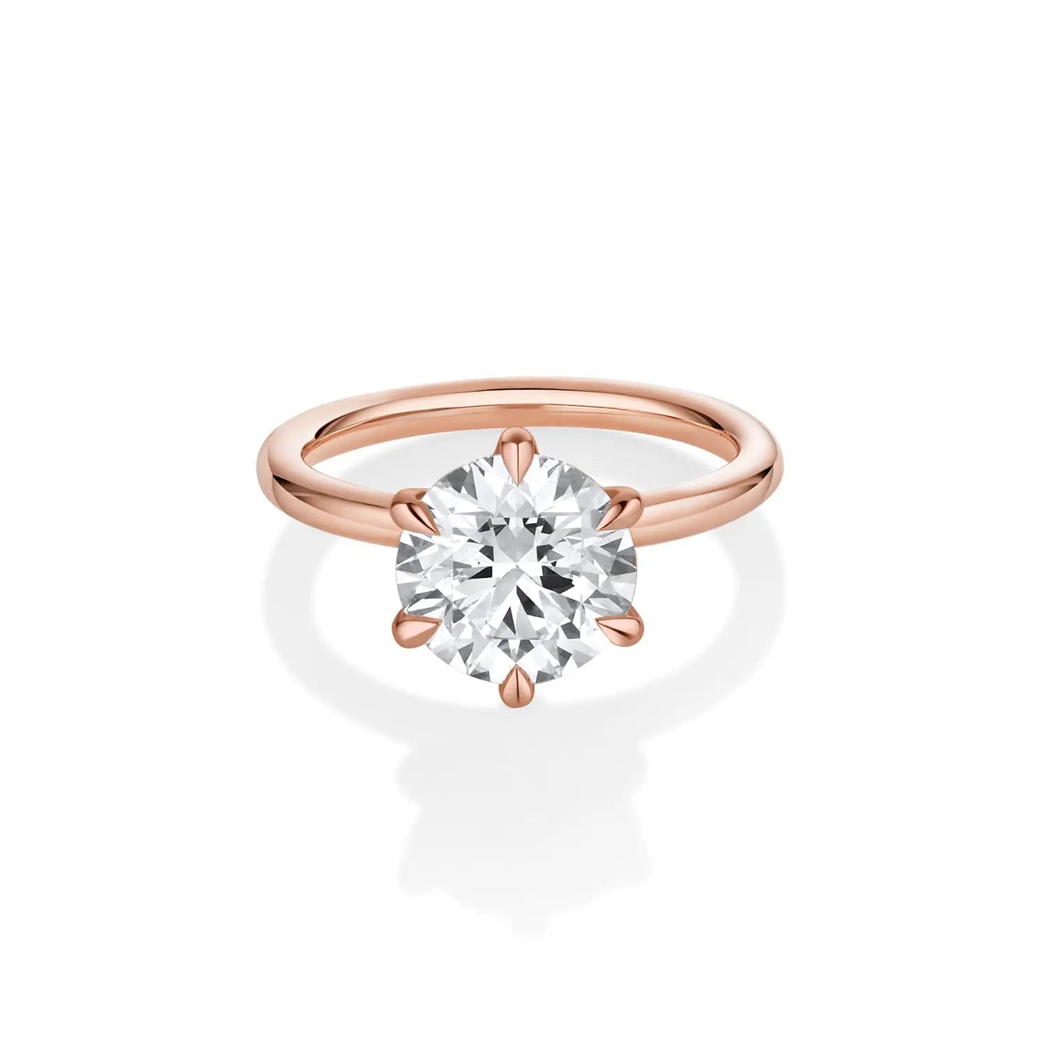 The Camille Round Brilliant Solitaire Engagement Ring – six-prong round diamond in 14k rose gold, by Marrow Fine