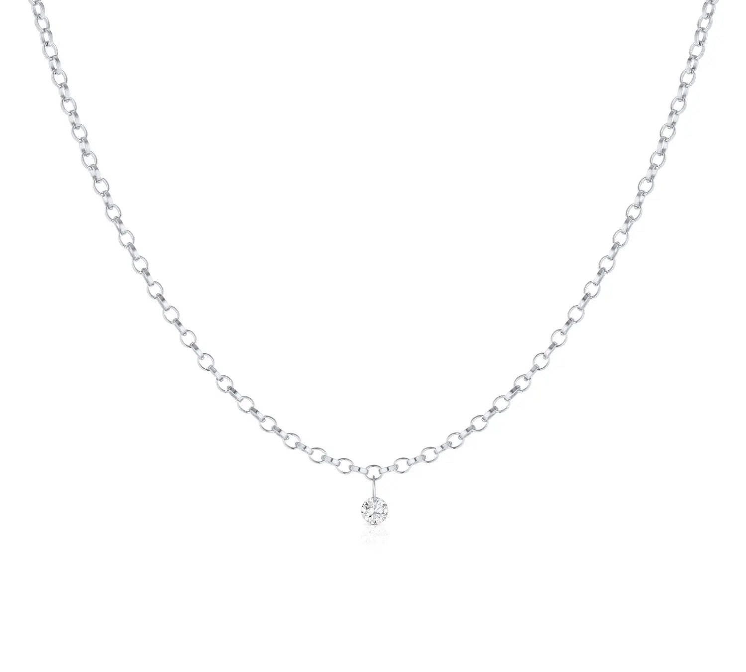 Single Diamond Drop Choker [White Gold]
