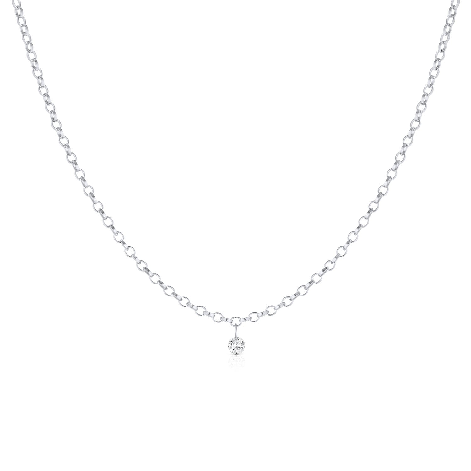 Single Diamond Drop Choker [White Gold]