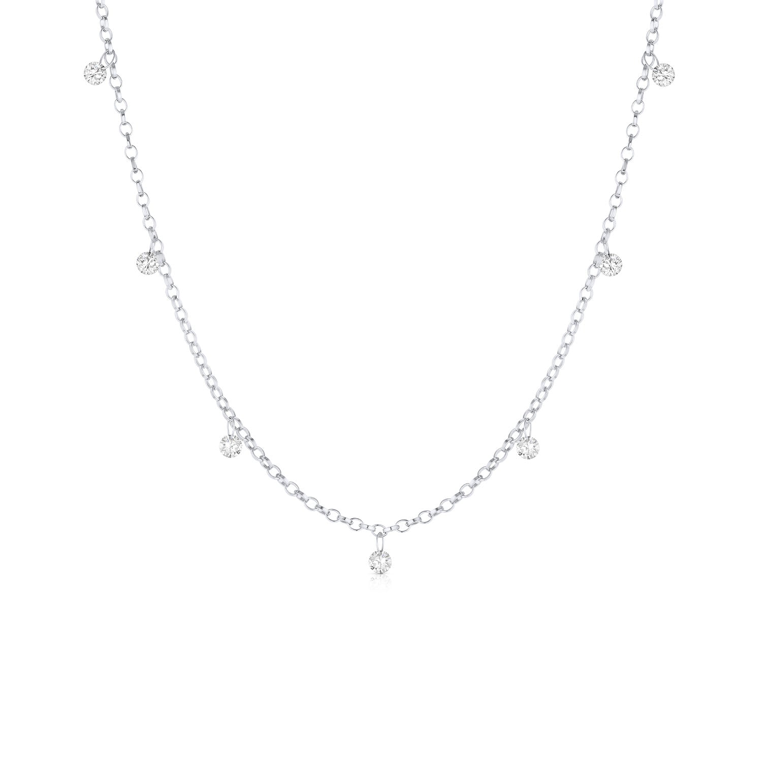 Seven Stone Diamond Drop Choker [White Gold]