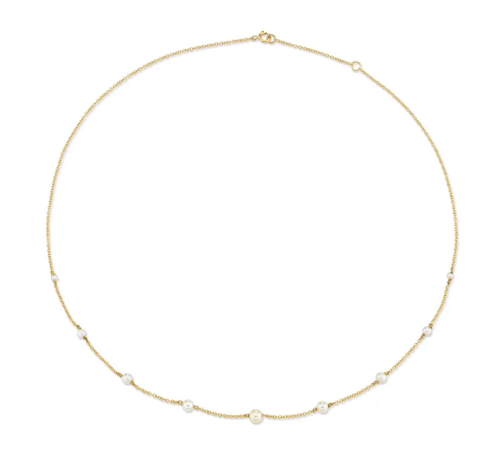 Marrow Fine Jewelry Dainty Pearl Chain Choker [Yellow Gold]