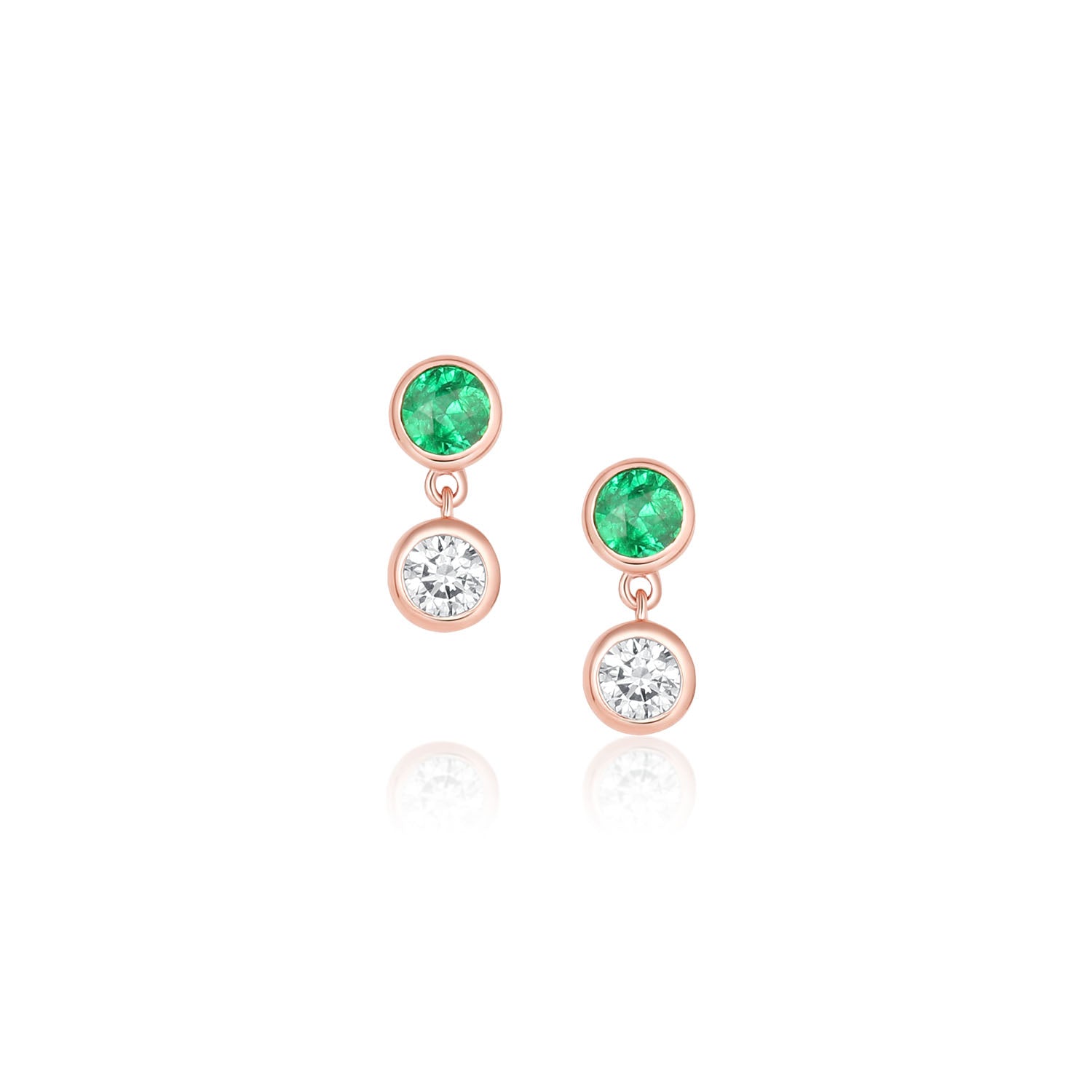 Emerald and Diamond Bezel Drop Studs [Rose Gold]