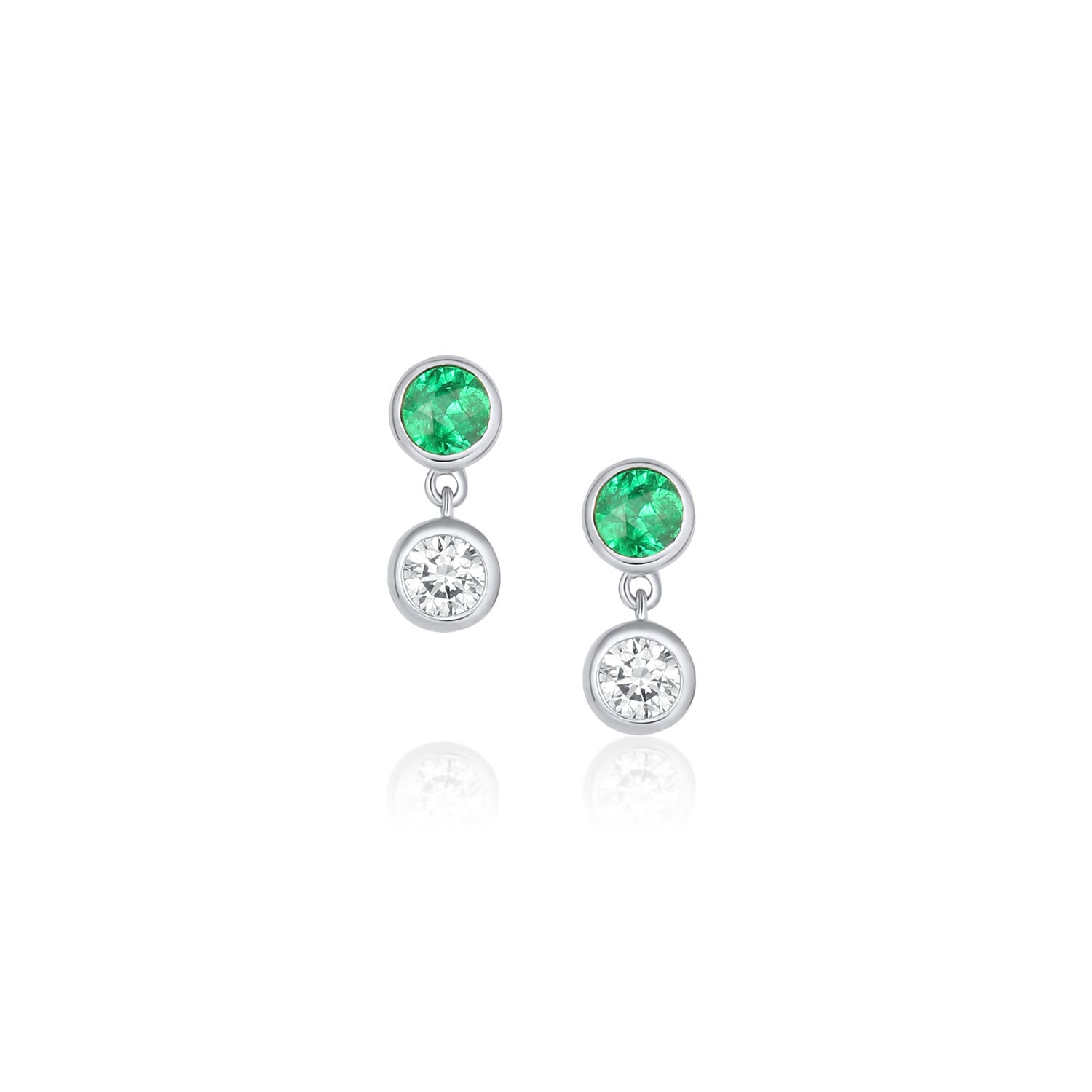 Emerald and Diamond Bezel Drop Studs [White Gold]