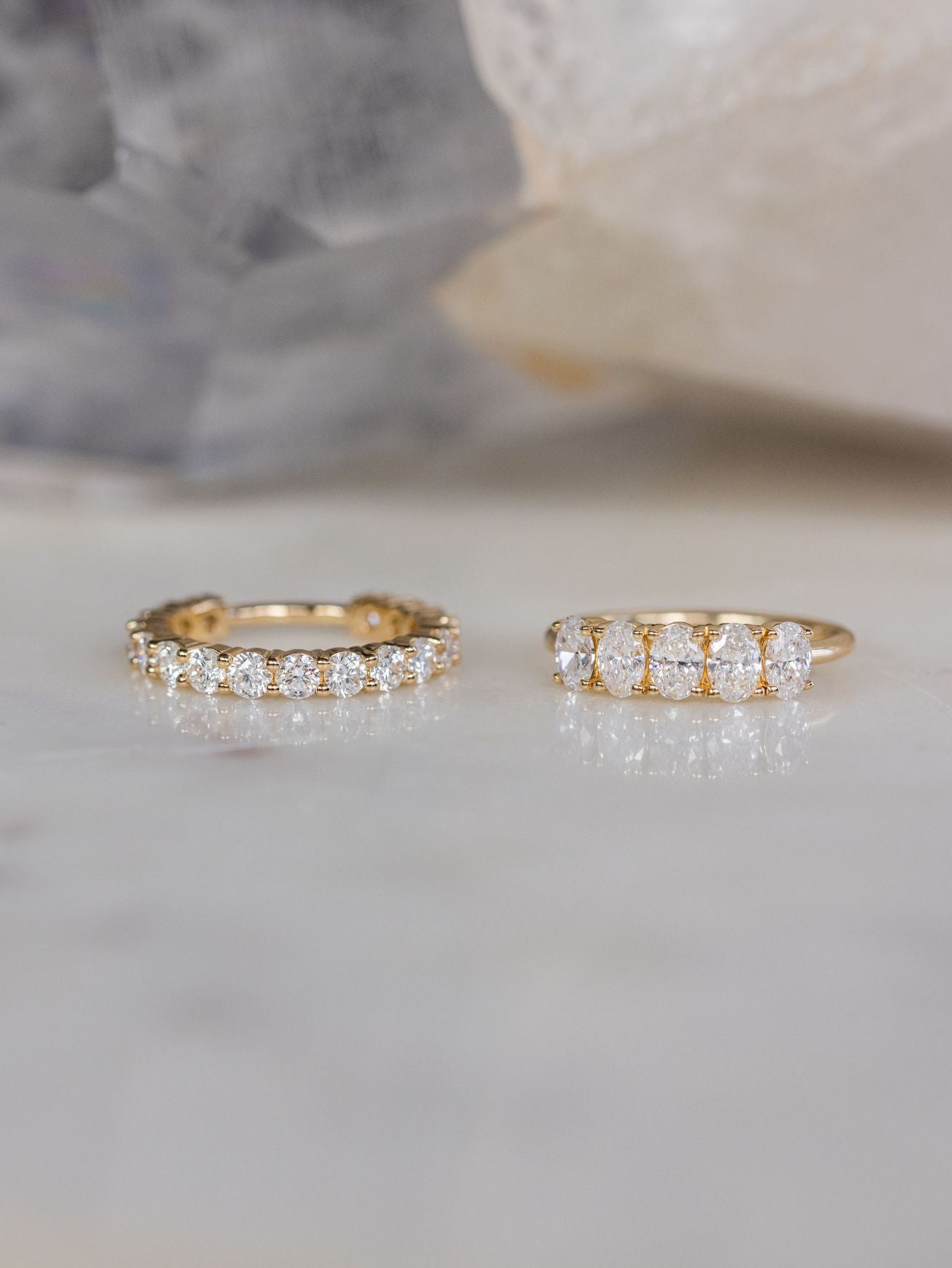 two white diamond bands side by side - Geneva and Olivia.