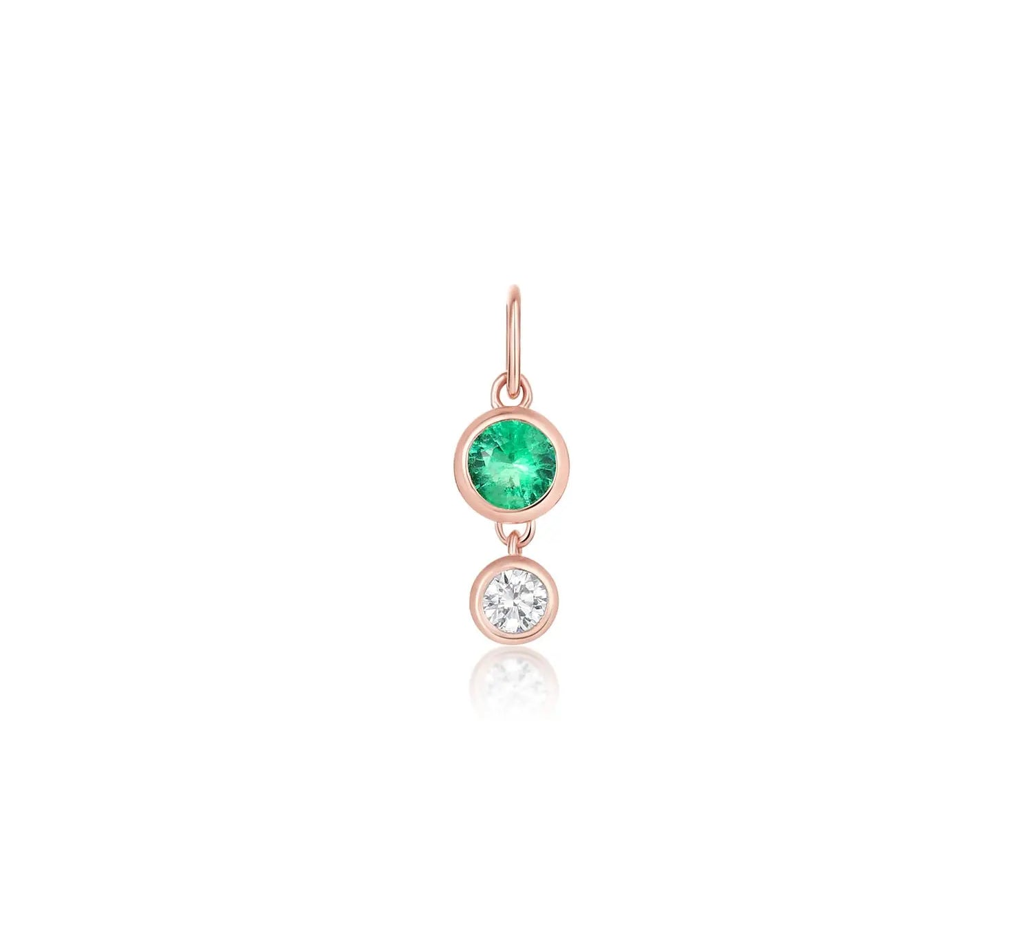 Emerald and Diamond Bezel Drop Charm [Rose Gold]