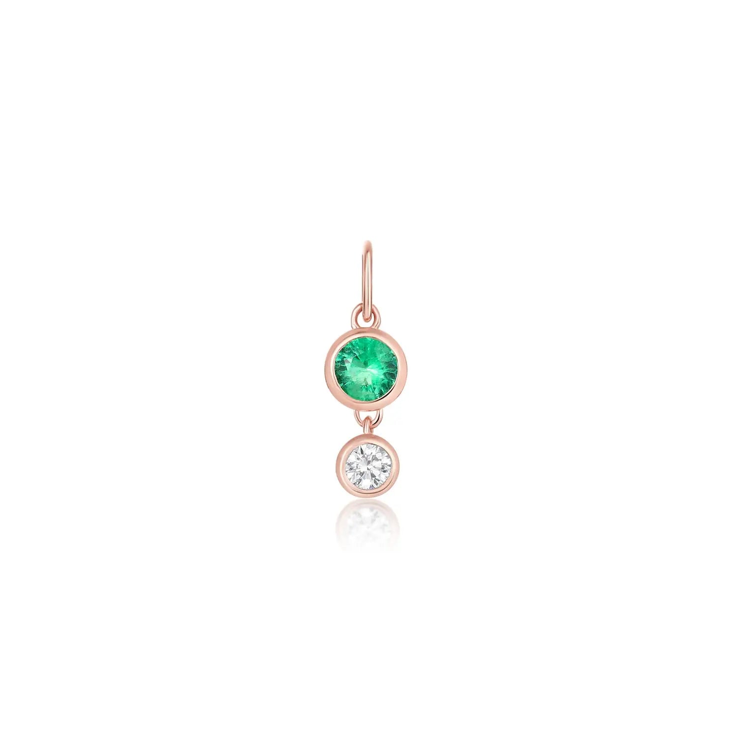 Emerald and Diamond Bezel Drop Charm [Rose Gold]