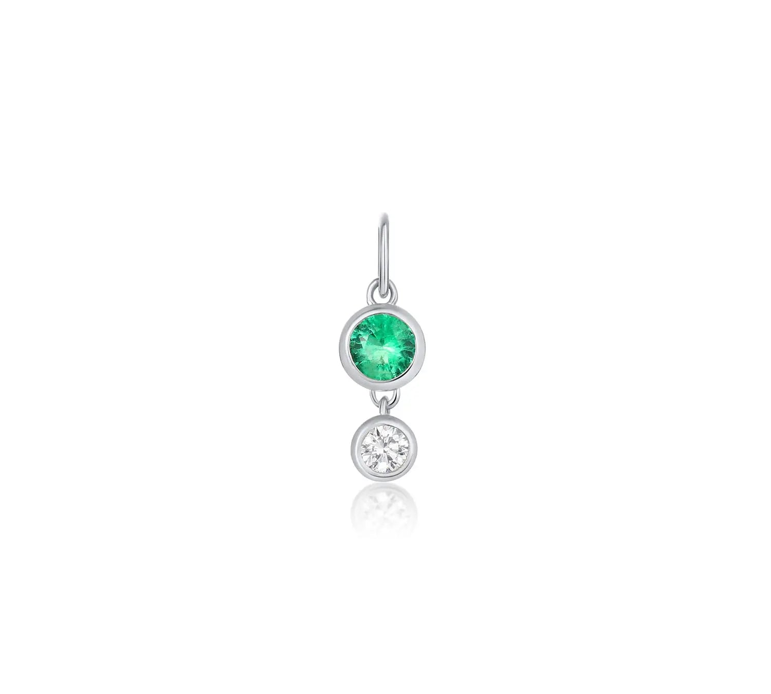 Emerald and Diamond Bezel Drop Charm [White Gold]
