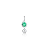Emerald and Diamond Bezel Drop Charm [White Gold]