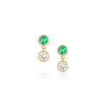 Emerald and Diamond Bezel Drop Studs [Yellow Gold]