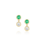Emerald and Diamond Bezel Drop Studs [Yellow Gold]