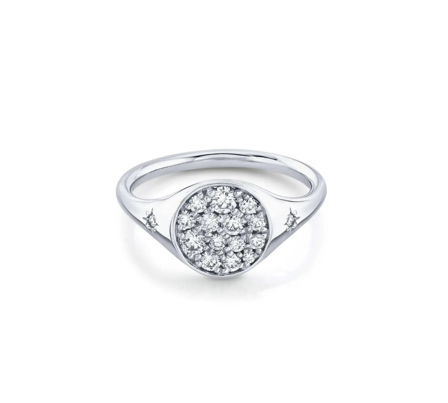 Marrow Fine Jewelry White Diamond Full Moon Two Stars Signet Ring [White Gold]