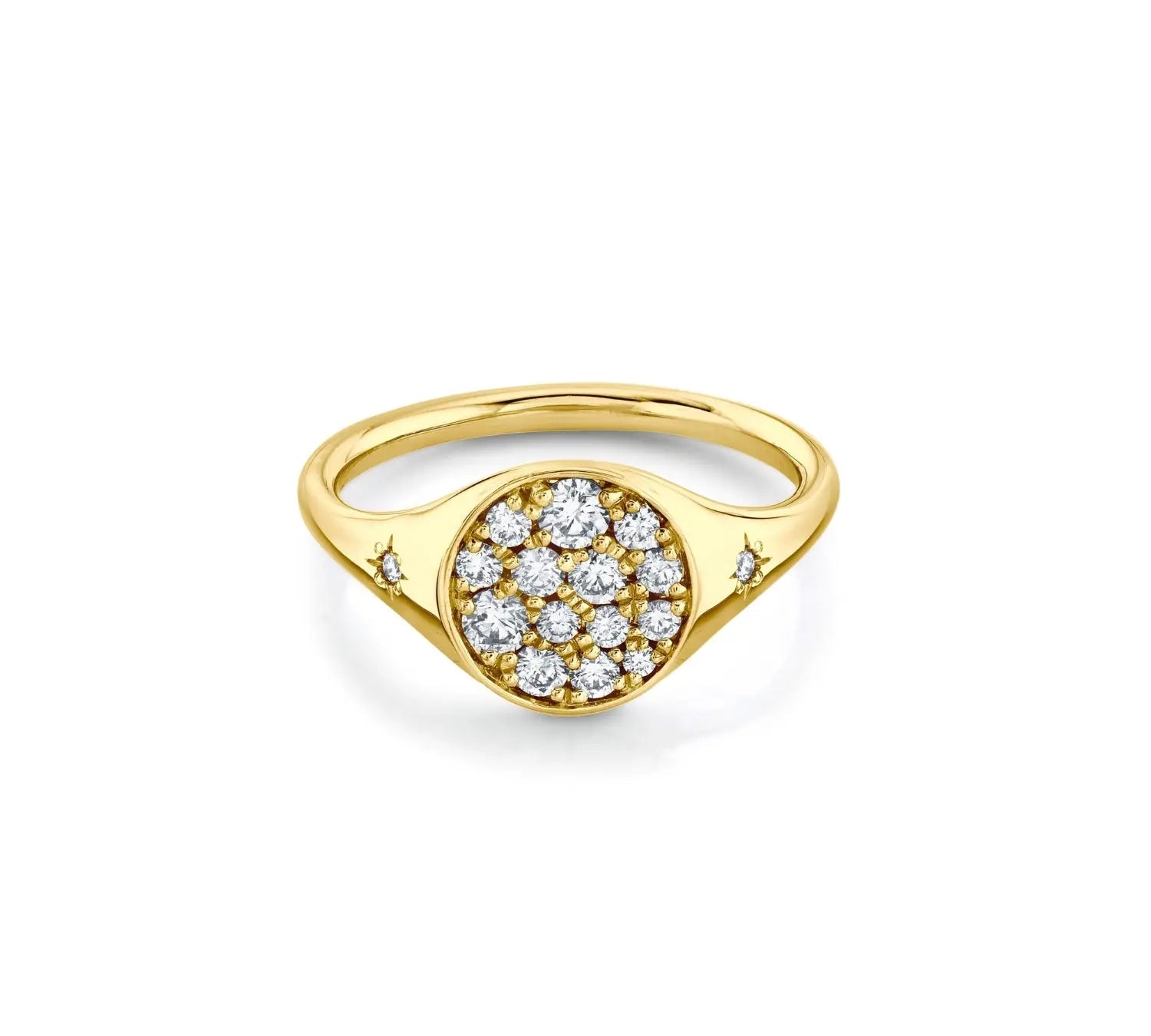 Marrow Fine Jewelry White Diamond Full Moon Two Stars Signet Ring [Yellow Gold]