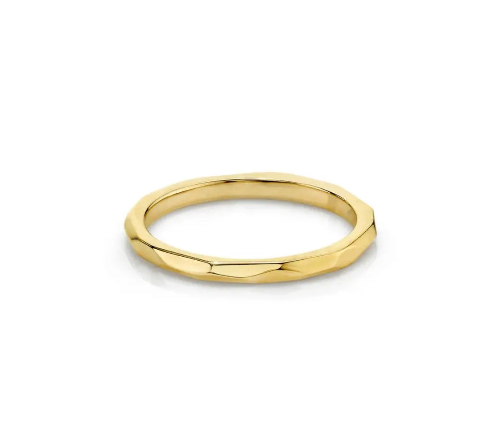 Marrow Fine Jewelry Hand-Carved Geometric Accent Everyday Gold Stacking Band [Yellow Gold]