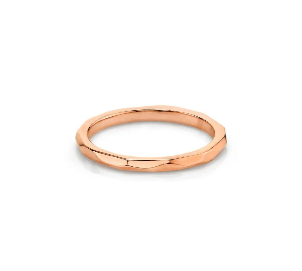 Marrow Fine Jewelry Hand-Carved Geometric Accent Everyday Gold Stacking Band [Rose Gold]