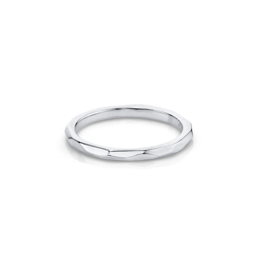 Marrow Fine Jewelry Hand-Carved Geometric Accent Everyday Gold Stacking Band [White Gold]