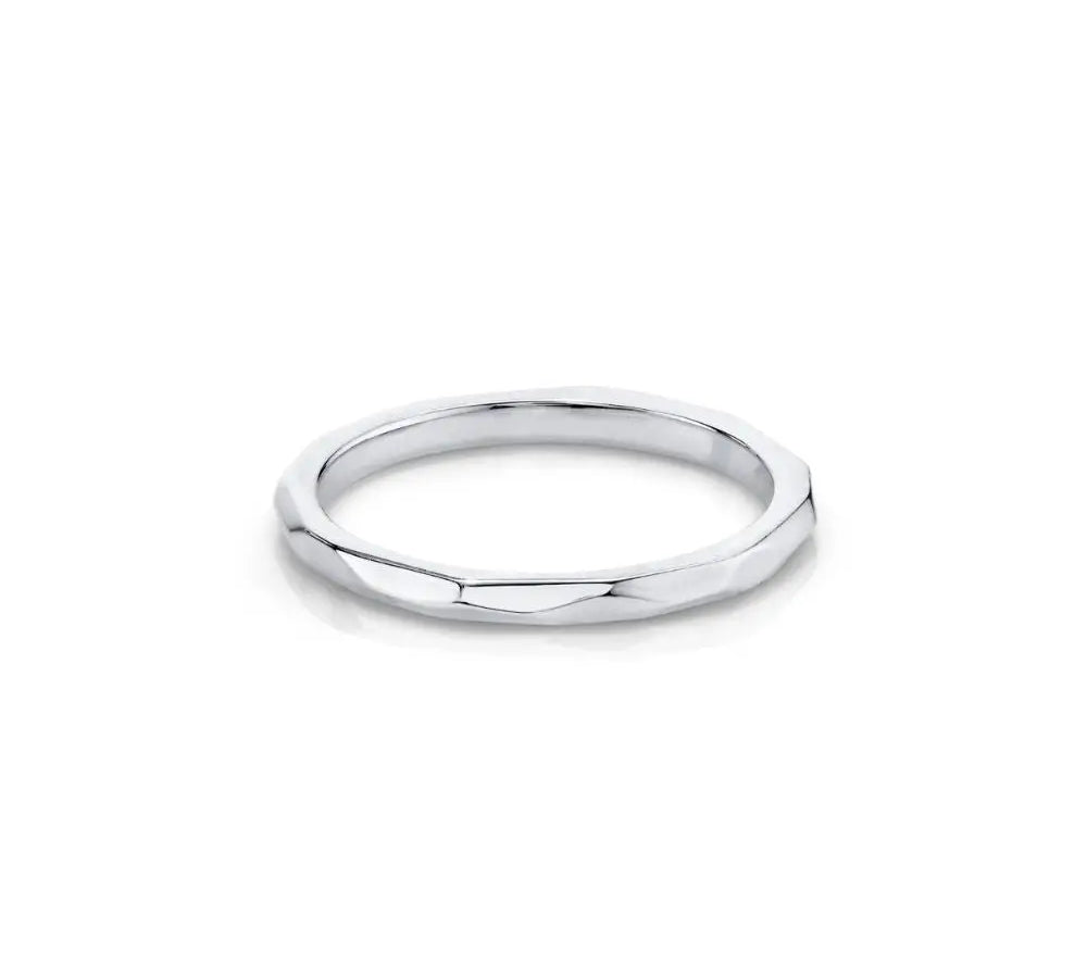 Marrow Fine Jewelry Hand-Carved Geometric Accent Everyday Gold Stacking Band [White Gold]