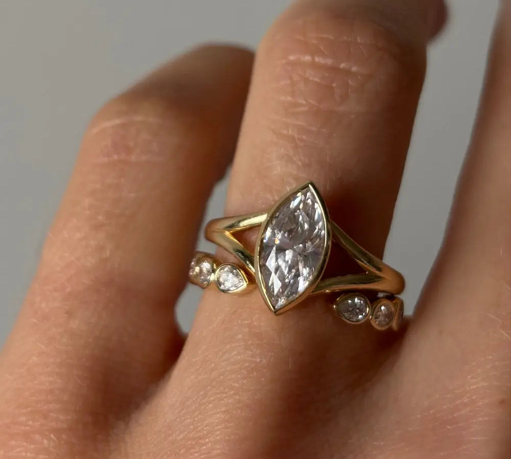 UGC photo of White Diamond Mixed Shape Cosmic Light Band stacked with other Marrow fine rings