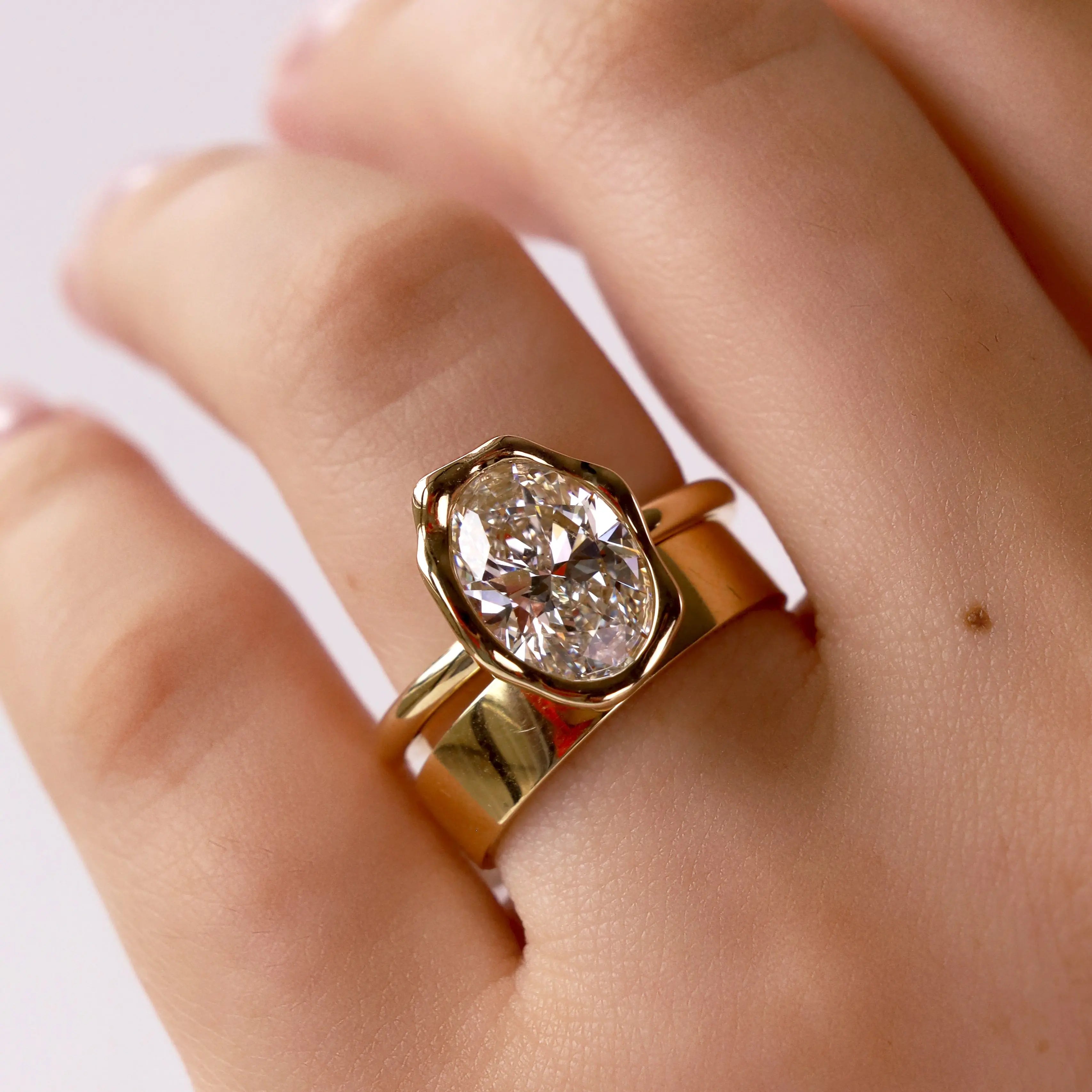 3.06ct Lab-Created Oval Diamond Abstract Bezel Ring Marrow Fine