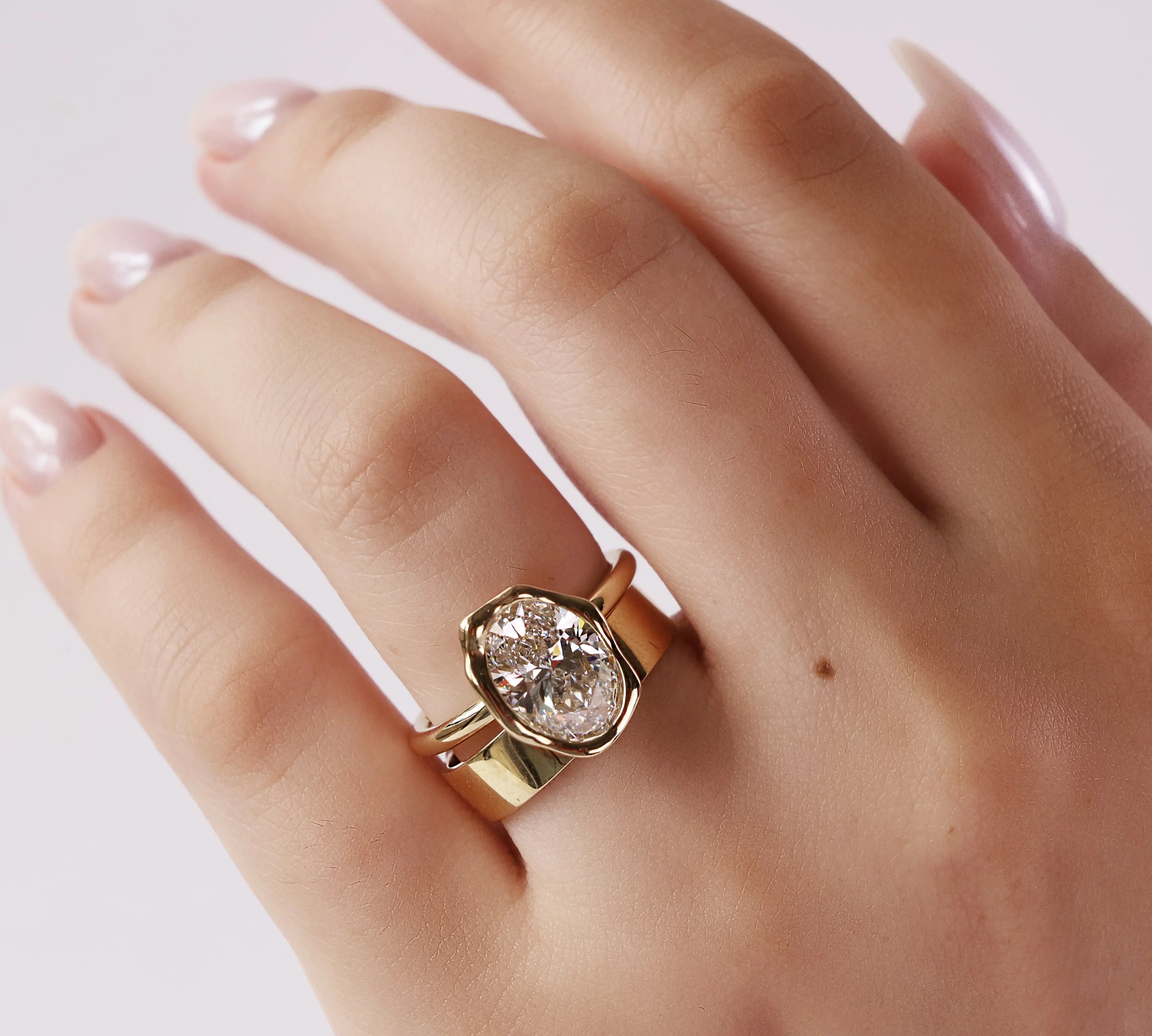 3.06ct Lab-Created Oval Diamond Abstract Bezel Ring Marrow Fine
