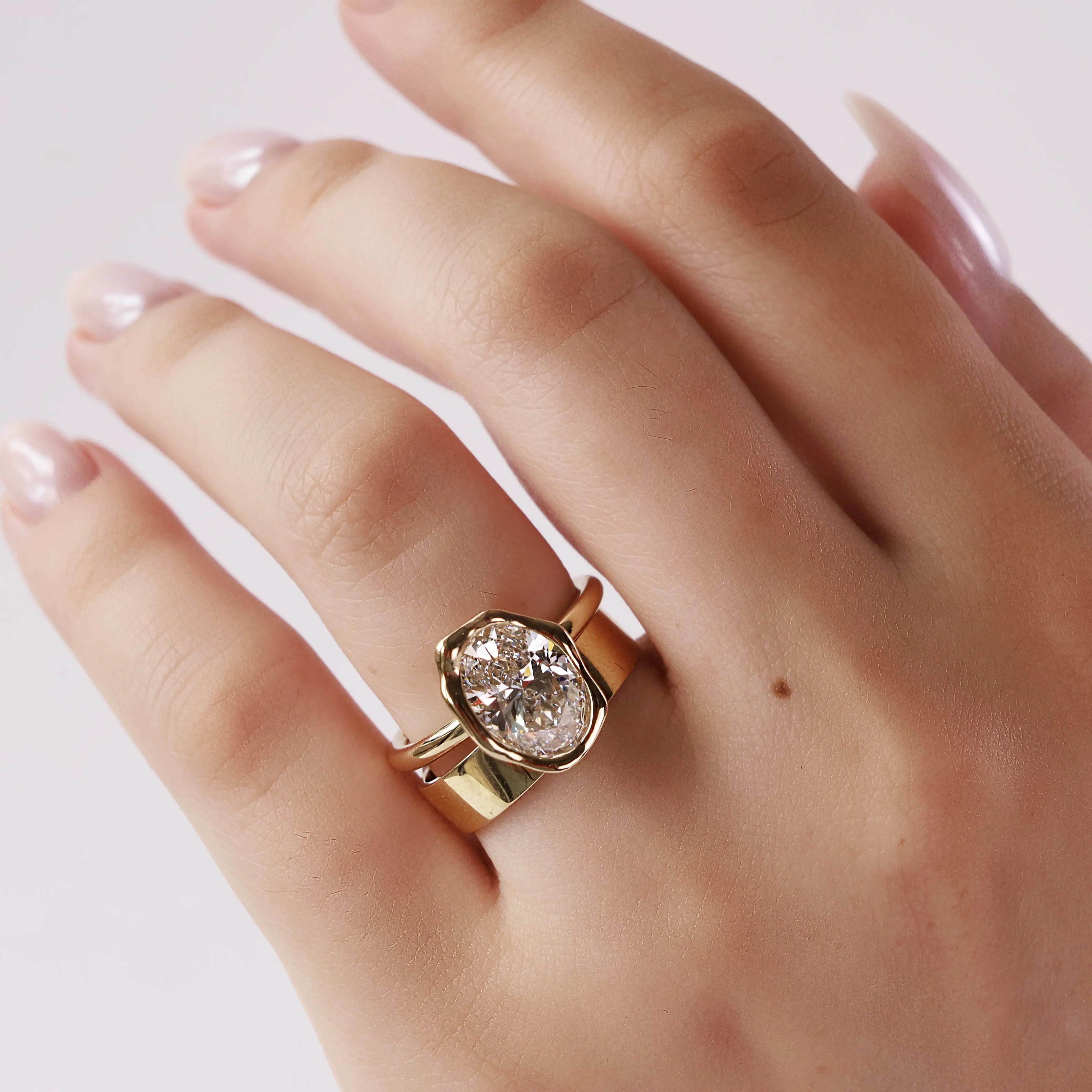 3.06ct Lab-Created Oval Diamond Abstract Bezel Ring Marrow Fine