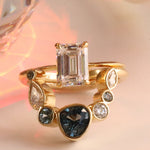 Flat lay of 1.05ct Sapphire and Diamond Kaleidoscope Chevron Ring