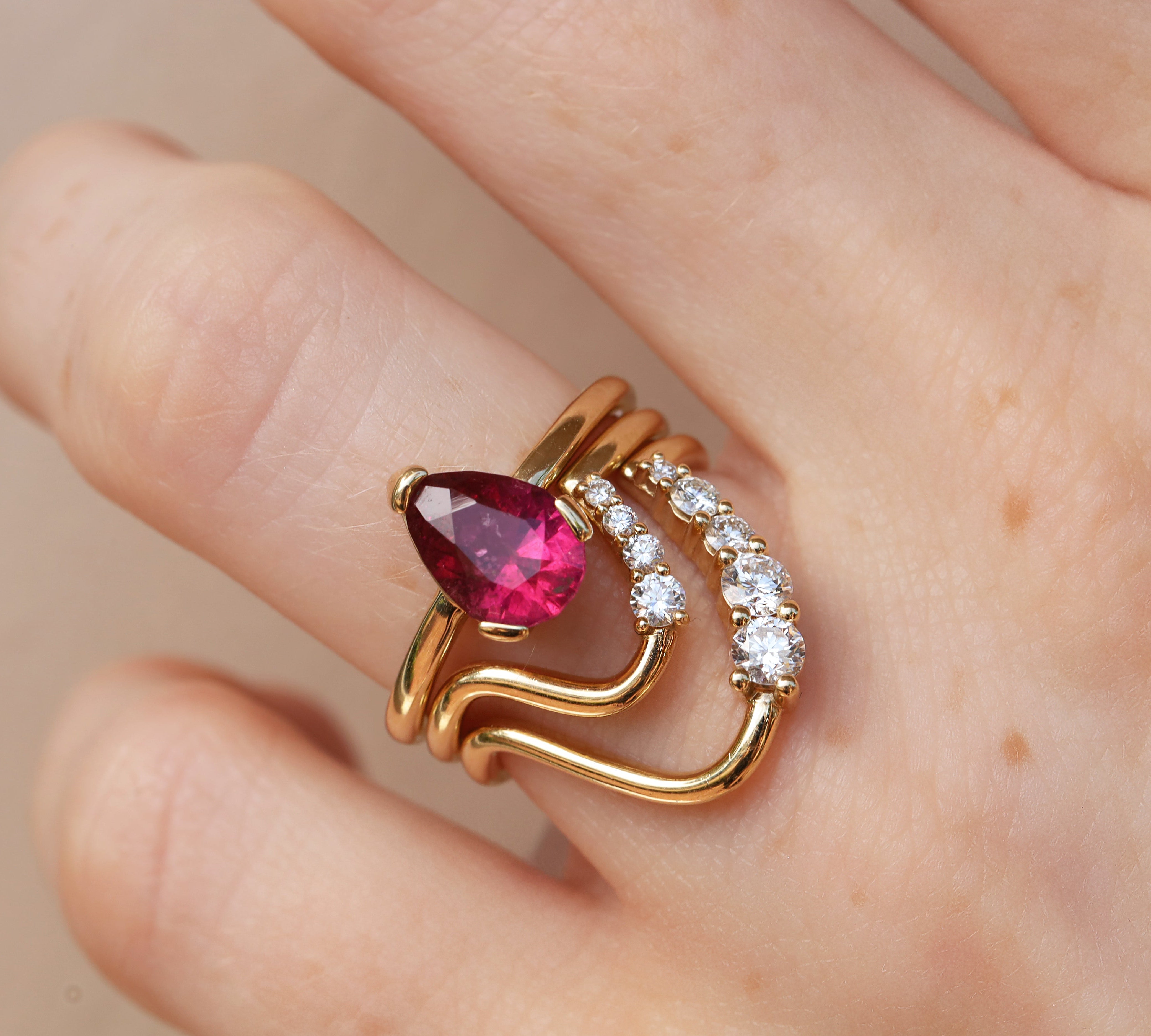 1.50ct Rubellite Tourmaline Sloane Ring [Yellow Gold] with Mini Lucy and Lucy stacking bands