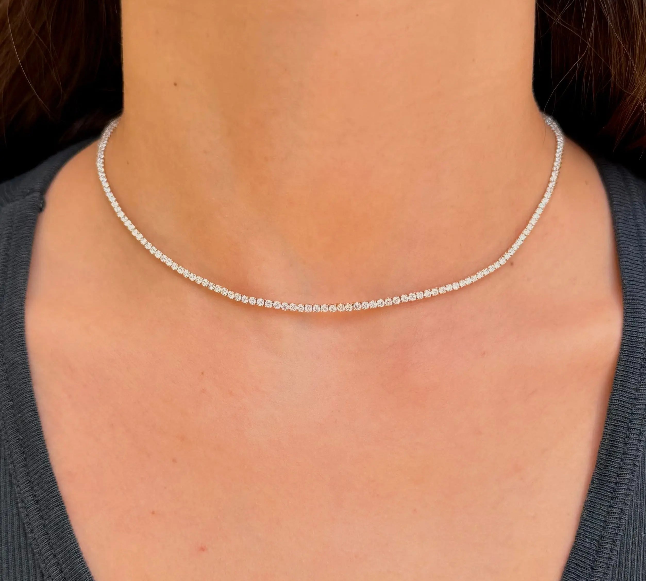 Margaret Tennis Necklace worn on the neck