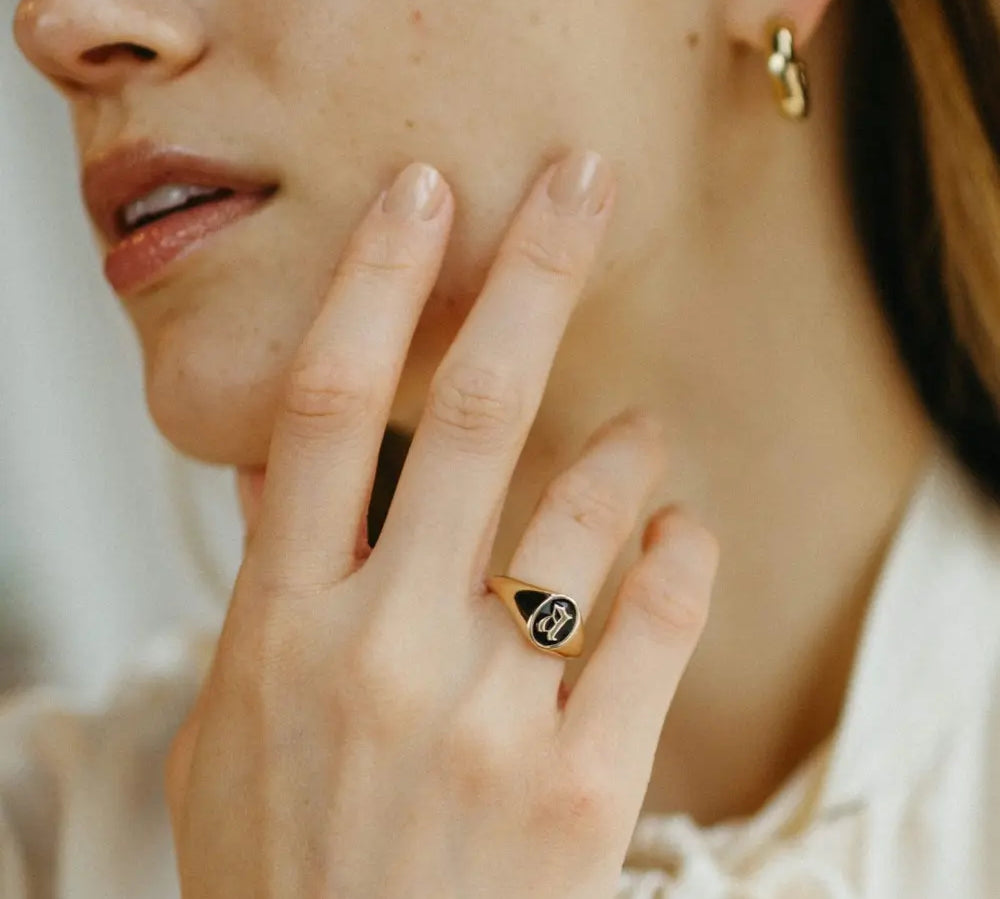 Initial Enamel Signet Ring [on hand]