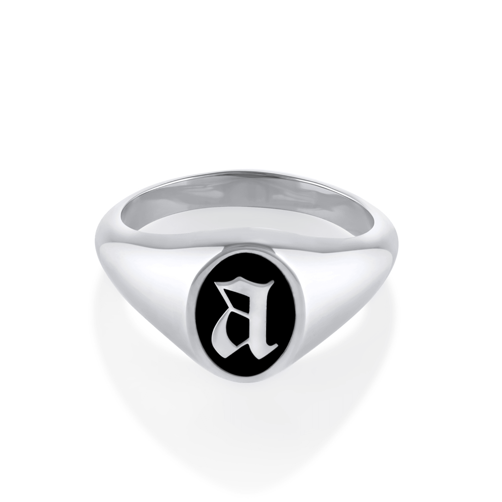 Initial Enamel Signet Ring [White Gold]