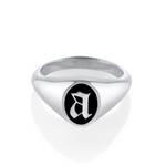 Initial Enamel Signet Ring [White Gold]