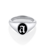 Initial Enamel Signet Ring [White Gold]