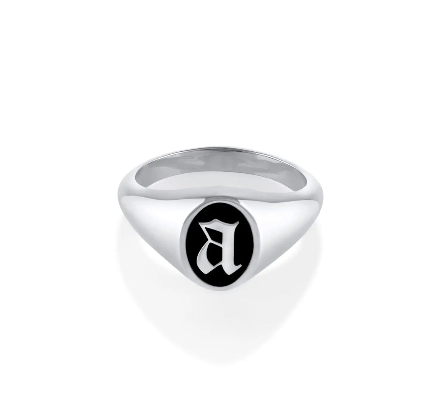Initial Enamel Signet Ring [White Gold]