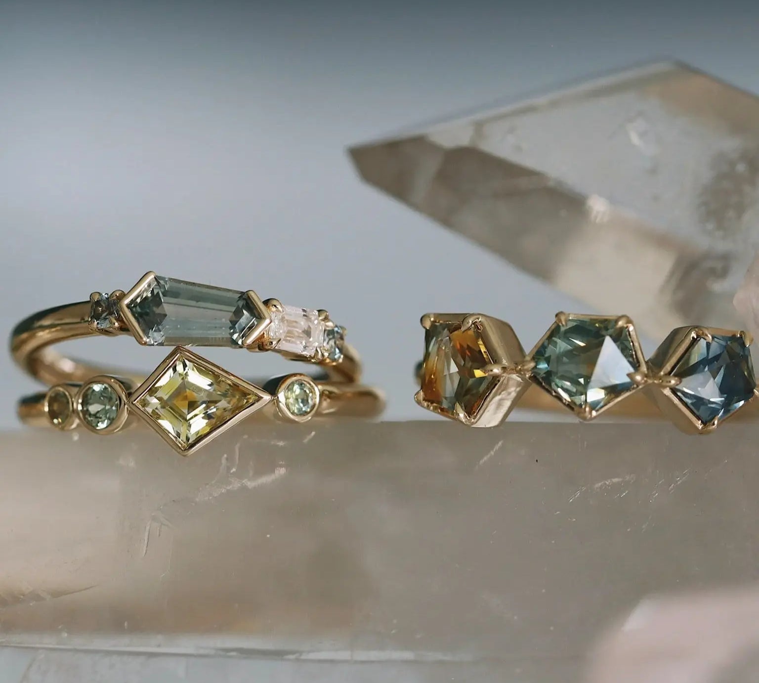 0.72ct Sapphire and Diamond Linear Band Flat Lay